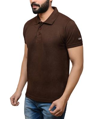 brown solid polo t-shirt - 15979469 - Standard Image - 2