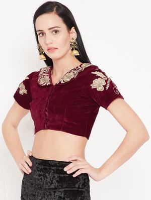 Embroidered velvet blouse - 15981306 - Standard Image - 2