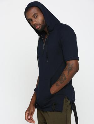 navy blue solid hooded t-shirt - 15982911 - Standard Image - 2