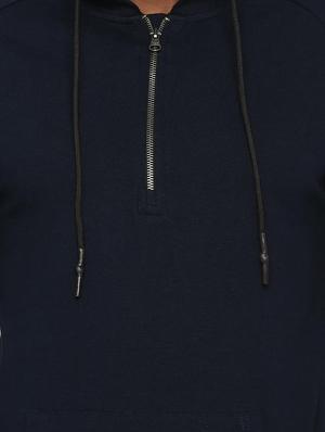 navy blue solid hooded t-shirt - 15982911 - Standard Image - 5