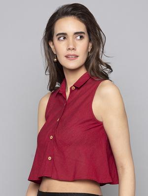 button up boxy crop top - 15983290 - Standard Image - 2