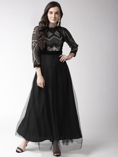 lace insert embroidered maxi dress - 15983342 - Very Small Image - 1