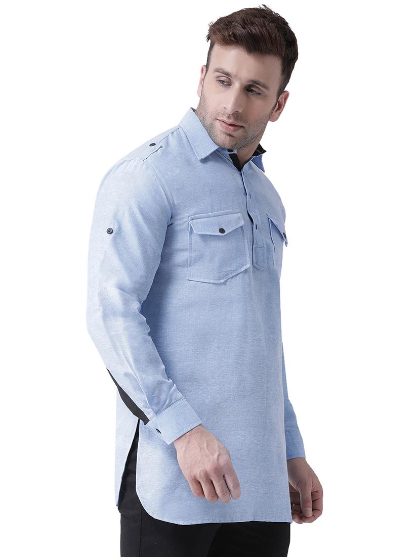 blue cotton pathani kurta - 15983876 - Zoom Image - 2