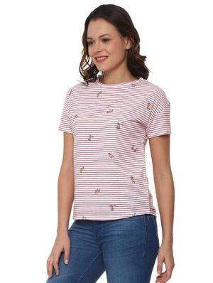 dropped shoulder striped embroidered tee - 15988158 - Standard Image - 2