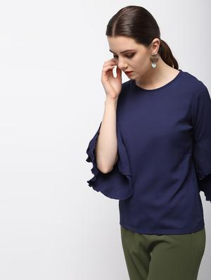 keyhole back pleated bell sleeved top - 15989968 - Standard Image - 2