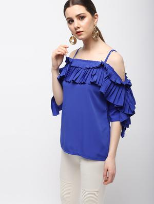 cold shoulder pleated ruffle top - 15989970 - Standard Image - 2