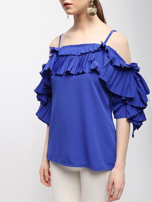 cold shoulder pleated ruffle top - 15989970 - Standard Image - 5