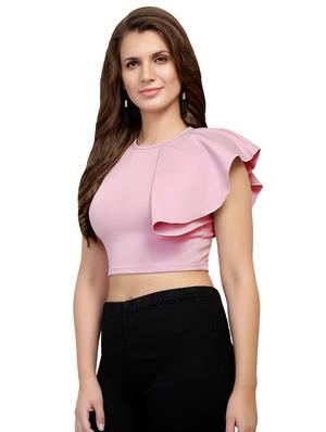 ruffle detail crew neck crop top - 15996464 - Standard Image - 2