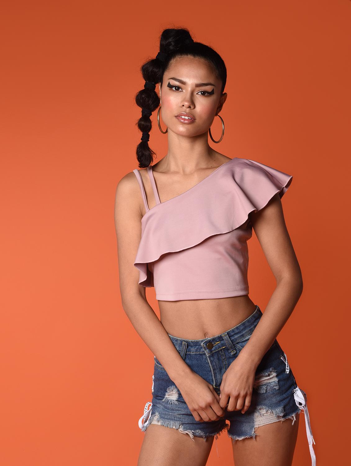 ruffled single shoulder crop top - 15996466 - Zoom Image - 2