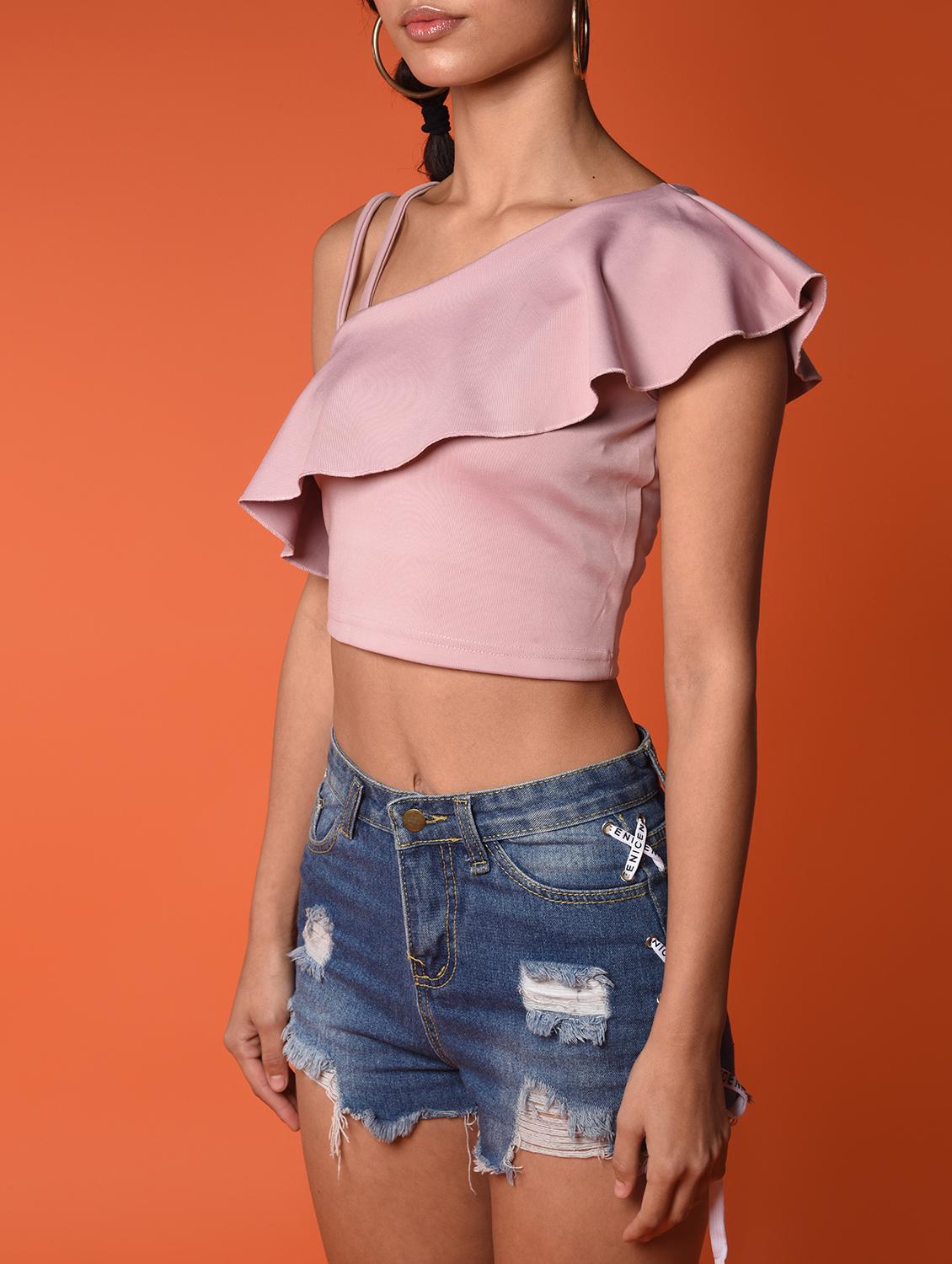 ruffled single shoulder crop top - 15996466 - Zoom Image - 5