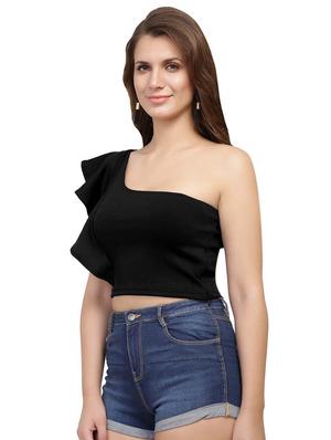 ruffled single shoulder crop top - 15996470 - Standard Image - 2