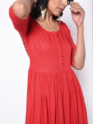 Flared solid ethnic dress - 15996695 - Standard Image - 5