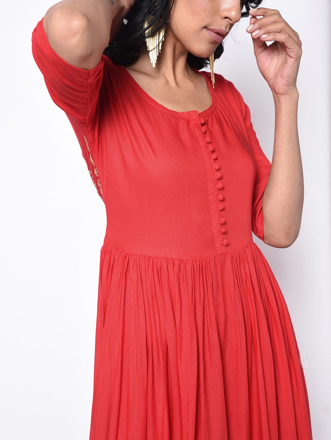 Flared solid ethnic dress - 15996695 - Zoom Image - 5