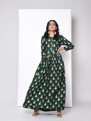 Flared foil print dress - 15996696 - Standard Image - 2
