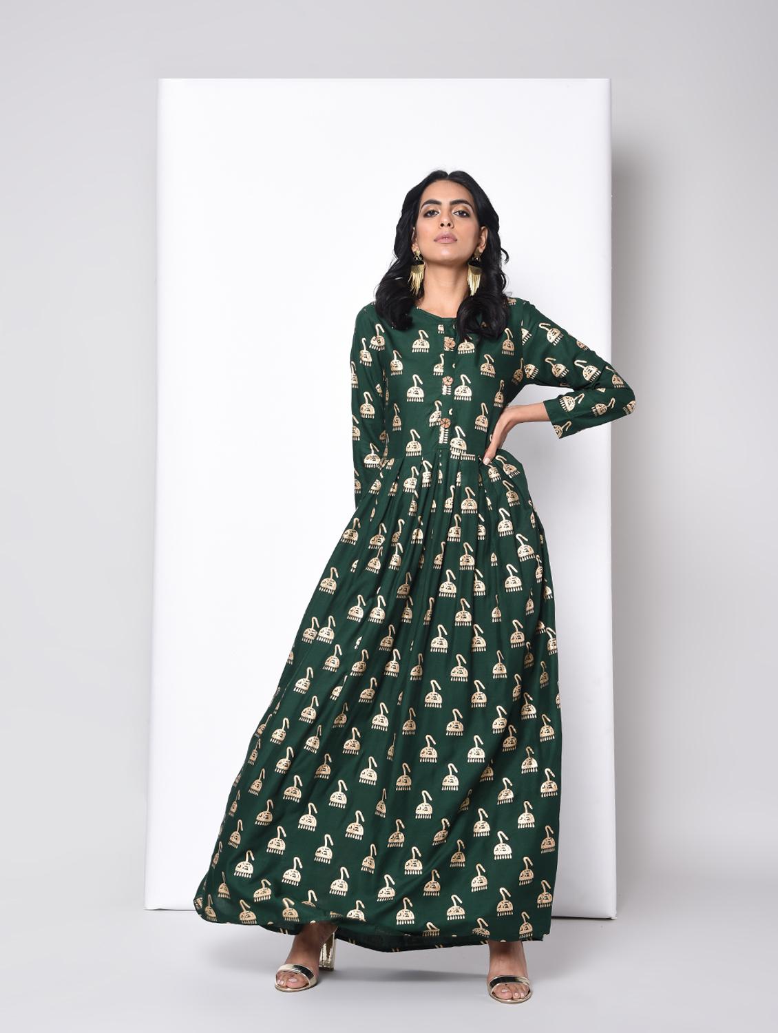 Flared foil print dress - 15996696 - Zoom Image - 2