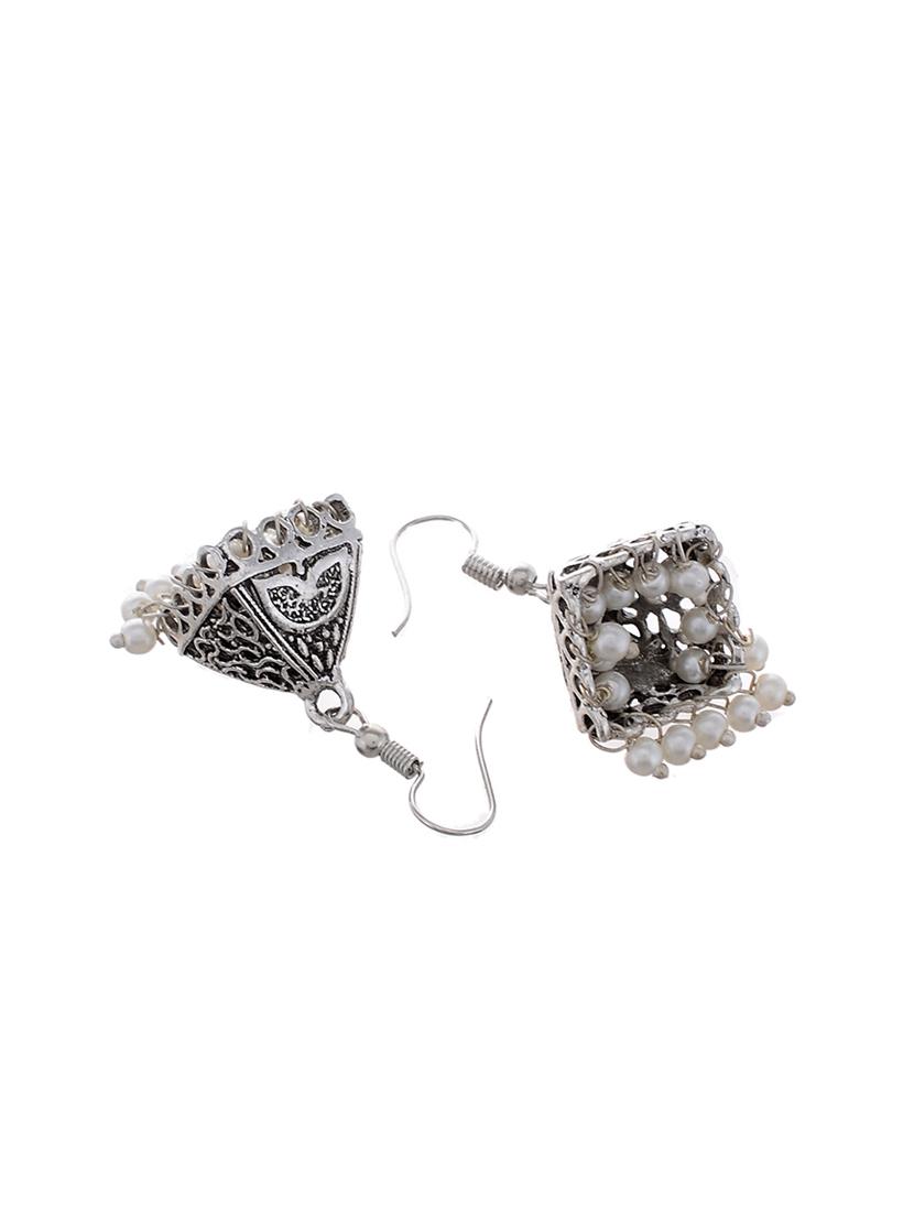 silver metal jhumka earring - 15996869 - Zoom Image - 2