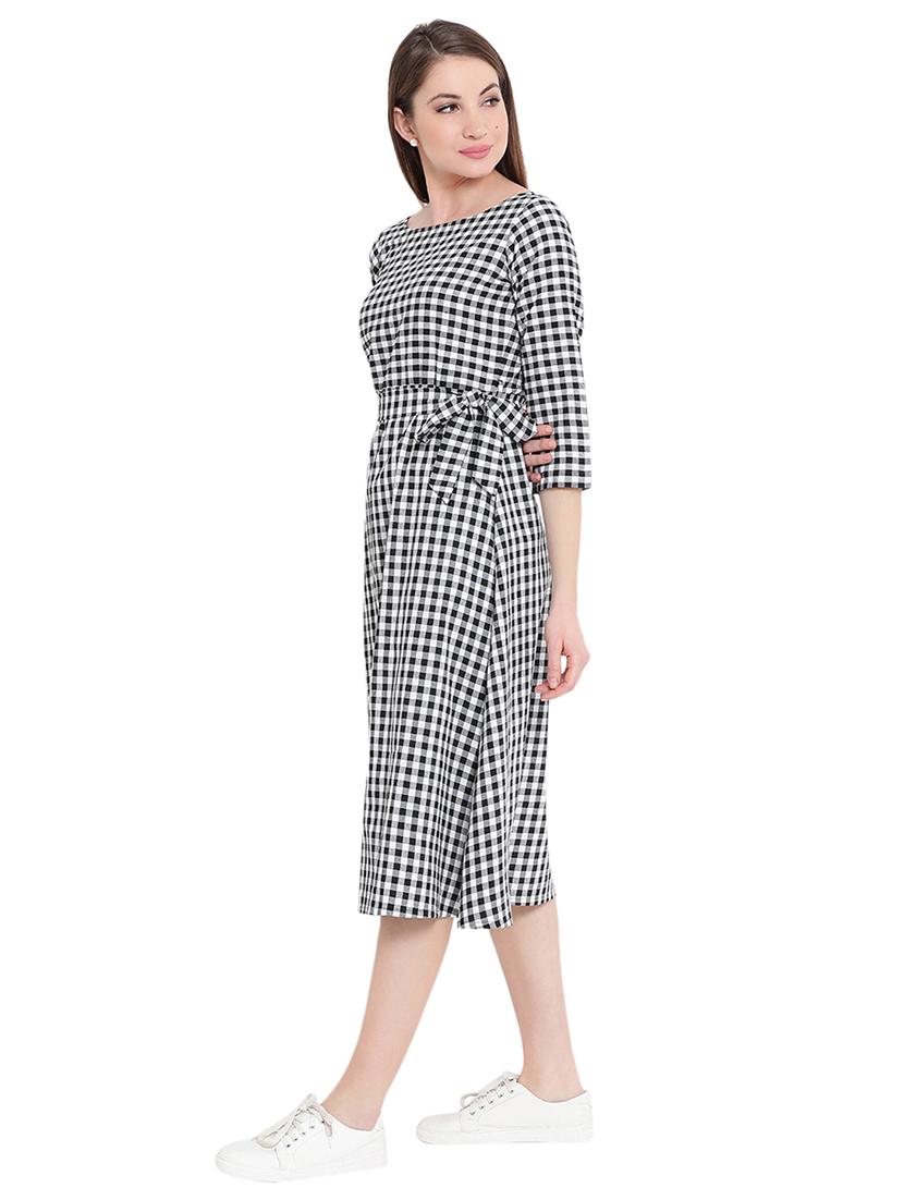 waist tie up checkered a-line dress - 15997595 - Zoom Image - 2