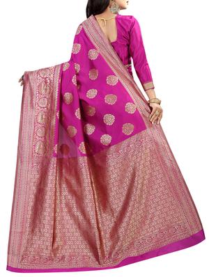 floral zari motif pink banarasi saree with blouse - 15997965 - Standard Image - 2