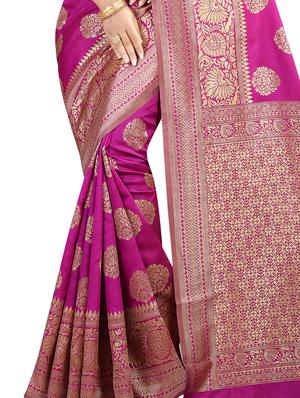 floral zari motif pink banarasi saree with blouse - 15997965 - Standard Image - 5