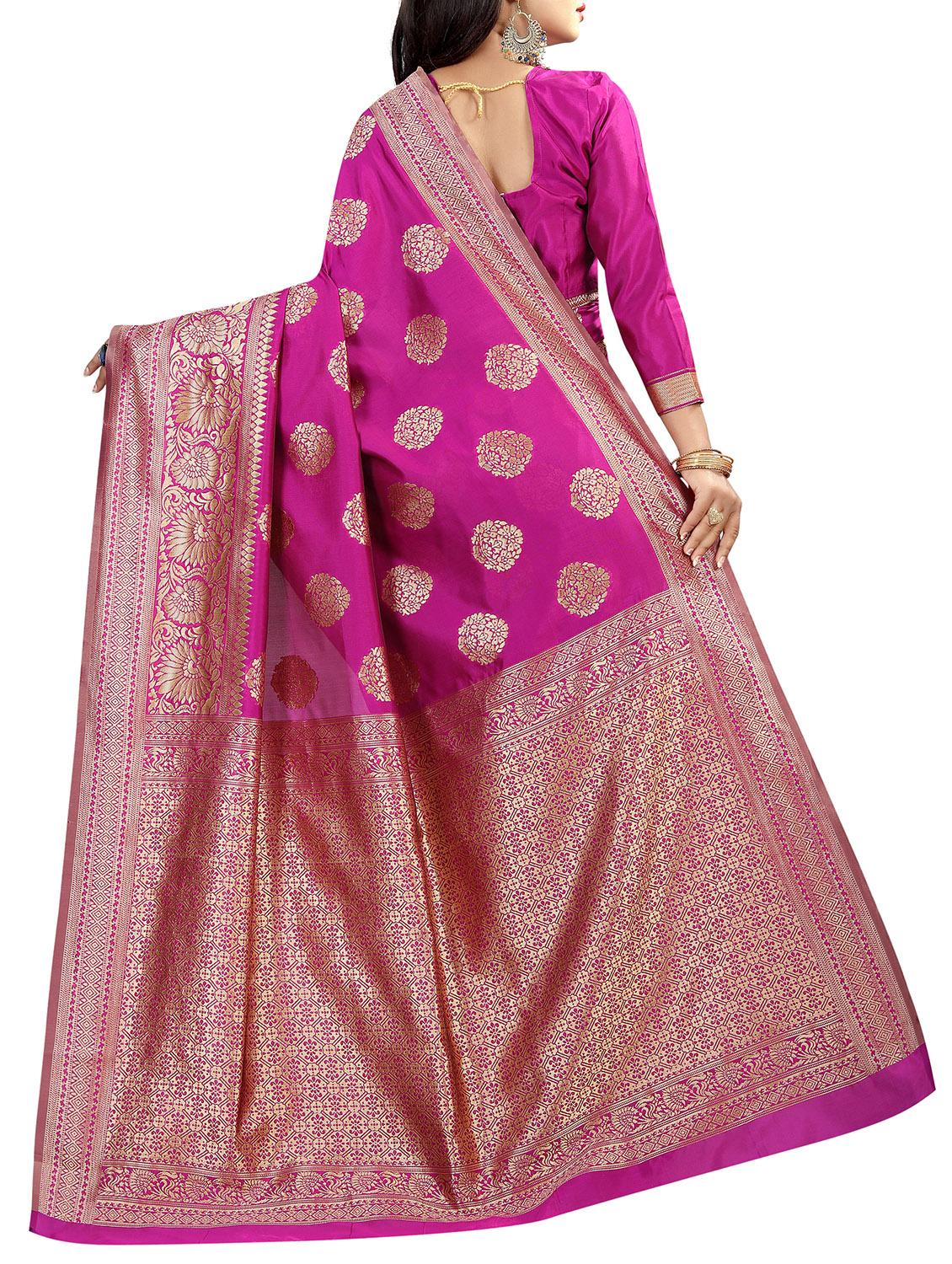 floral zari motif pink banarasi saree with blouse - 15997965 - Zoom Image - 2