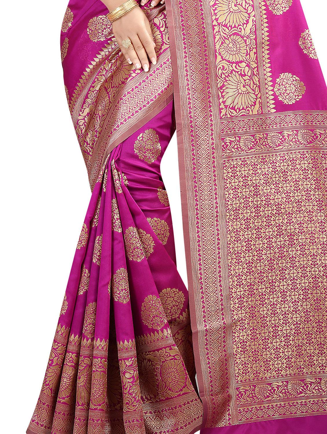 floral zari motif pink banarasi saree with blouse - 15997965 - Zoom Image - 5