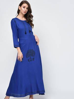 A-line block print kurta with tassels - 15998112 - Standard Image - 2