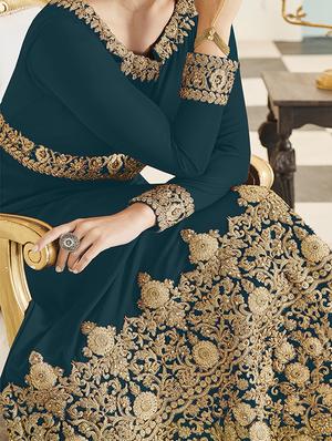 Embroidered semi-stitched anarkali suit - 15998903 - Standard Image - 2