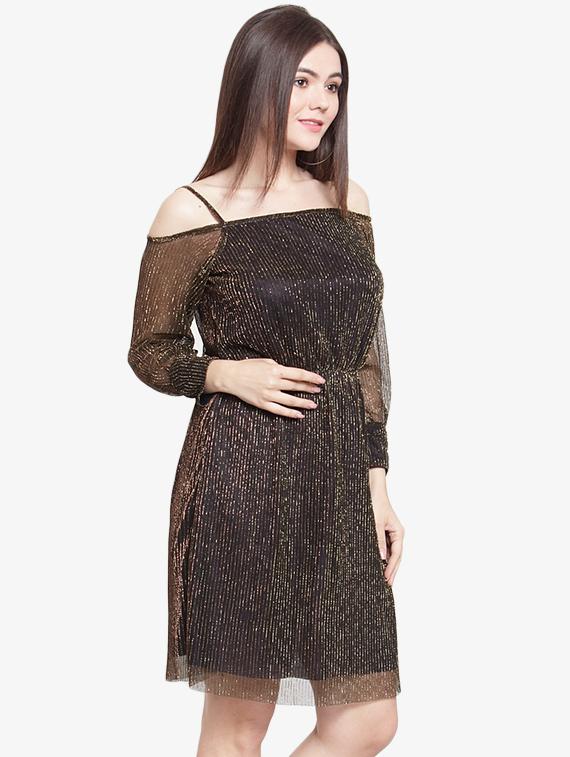 cold shoulder shimmery a-line dress - 15999048 - Zoom Image - 2