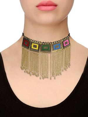 multi colored metal choker necklace - 16000244 - Standard Image - 2