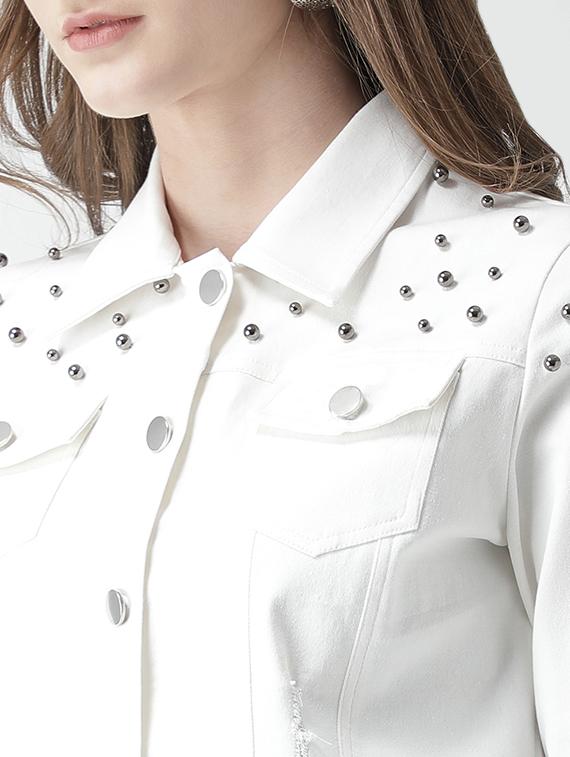 pearl embellished distressed jacket - 16000779 - Zoom Image - 5