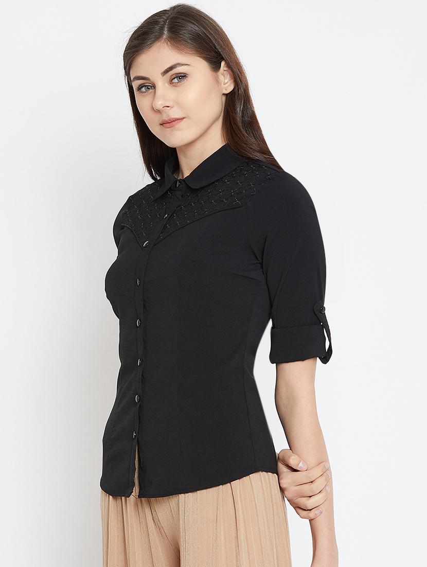 roll up sleeved embroidered shirt - 16001323 - Zoom Image - 2