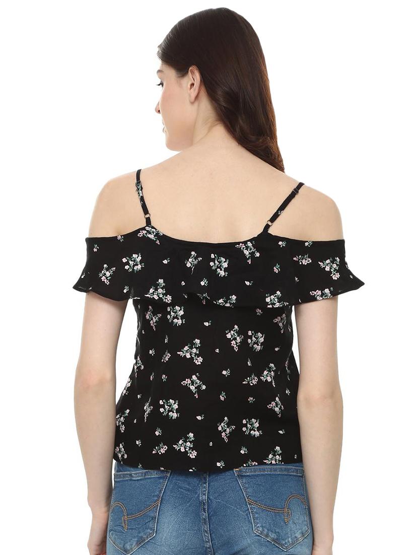 ruffled cold shoulder floral top - 16002328 - Zoom Image - 2
