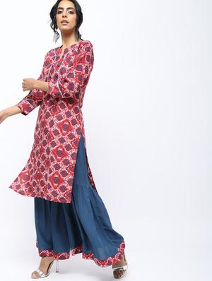 ethnic motifs printed straight kurta - 16002385 - Standard Image - 2