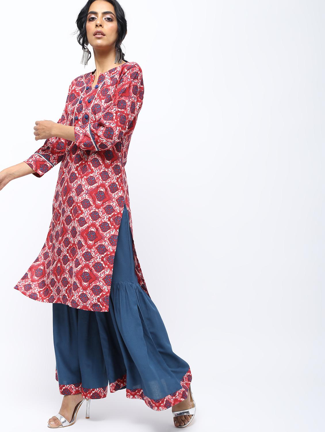 ethnic motifs printed straight kurta - 16002385 - Zoom Image - 2