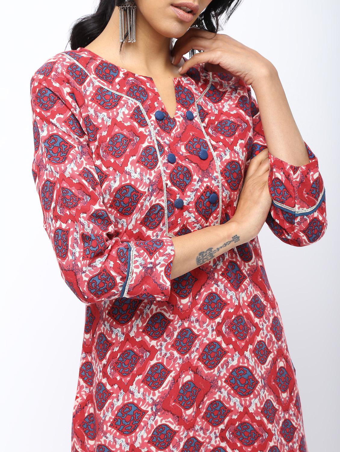 ethnic motifs printed straight kurta - 16002385 - Zoom Image - 5