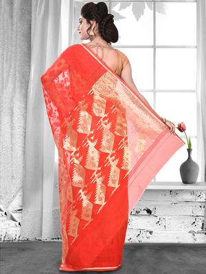 zari border red jamdani saree - 16003182 - Standard Image - 2