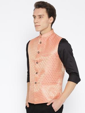 orange silk nehru jacket - 16003263 - Standard Image - 2