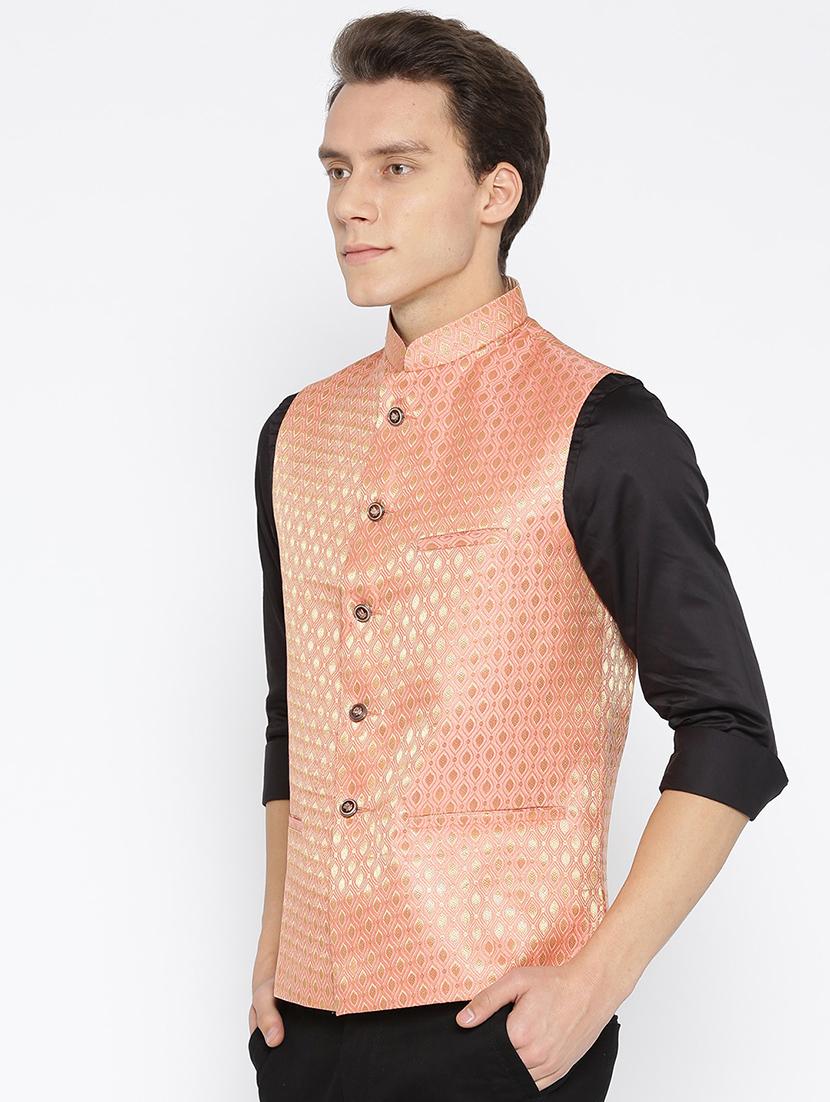orange silk nehru jacket - 16003263 - Zoom Image - 2