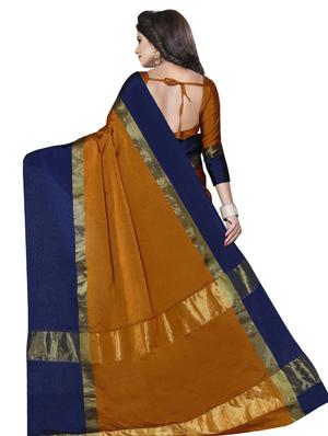 contrast zari border tussar saree with blouse - 16003267 - Standard Image - 2