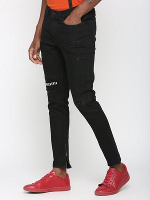 black denim patched jeans - 16003689 - Standard Image - 2