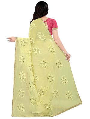 floral yellow embroidered saree with blouse - 16003838 - Standard Image - 2