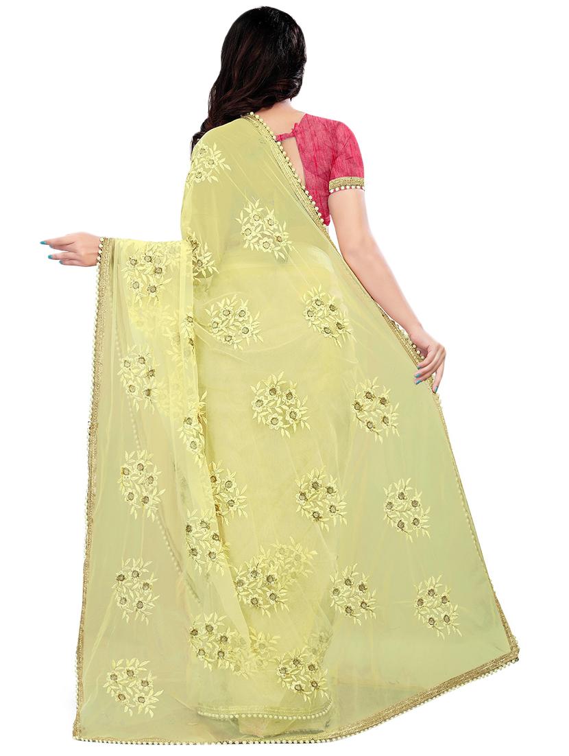 floral yellow embroidered saree with blouse - 16003838 - Zoom Image - 2