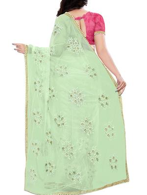 floral pista green embroidered saree with blouse - 16003863 - Standard Image - 2