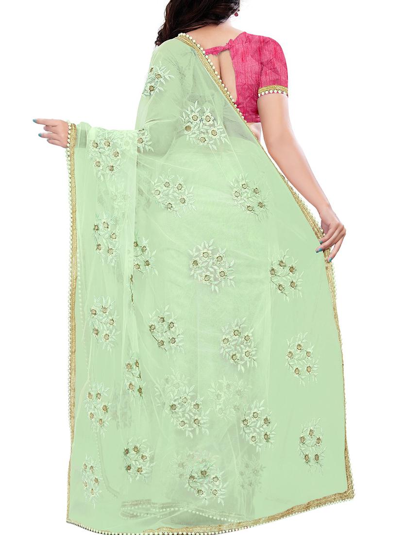 floral pista green embroidered saree with blouse - 16003863 - Zoom Image - 2