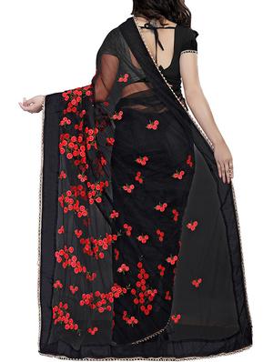 floral black embroidered saree with blouse - 16003971 - Standard Image - 2