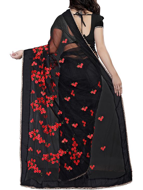 floral black embroidered saree with blouse - 16003971 - Zoom Image - 2