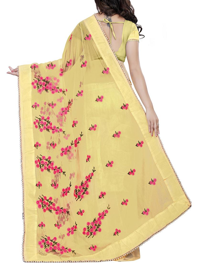 floral yellow embroidered saree with blouse - 16003972 - Zoom Image - 2