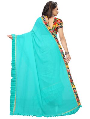 ruffle lace border fusion saree with blouse - 16005262 - Standard Image - 2