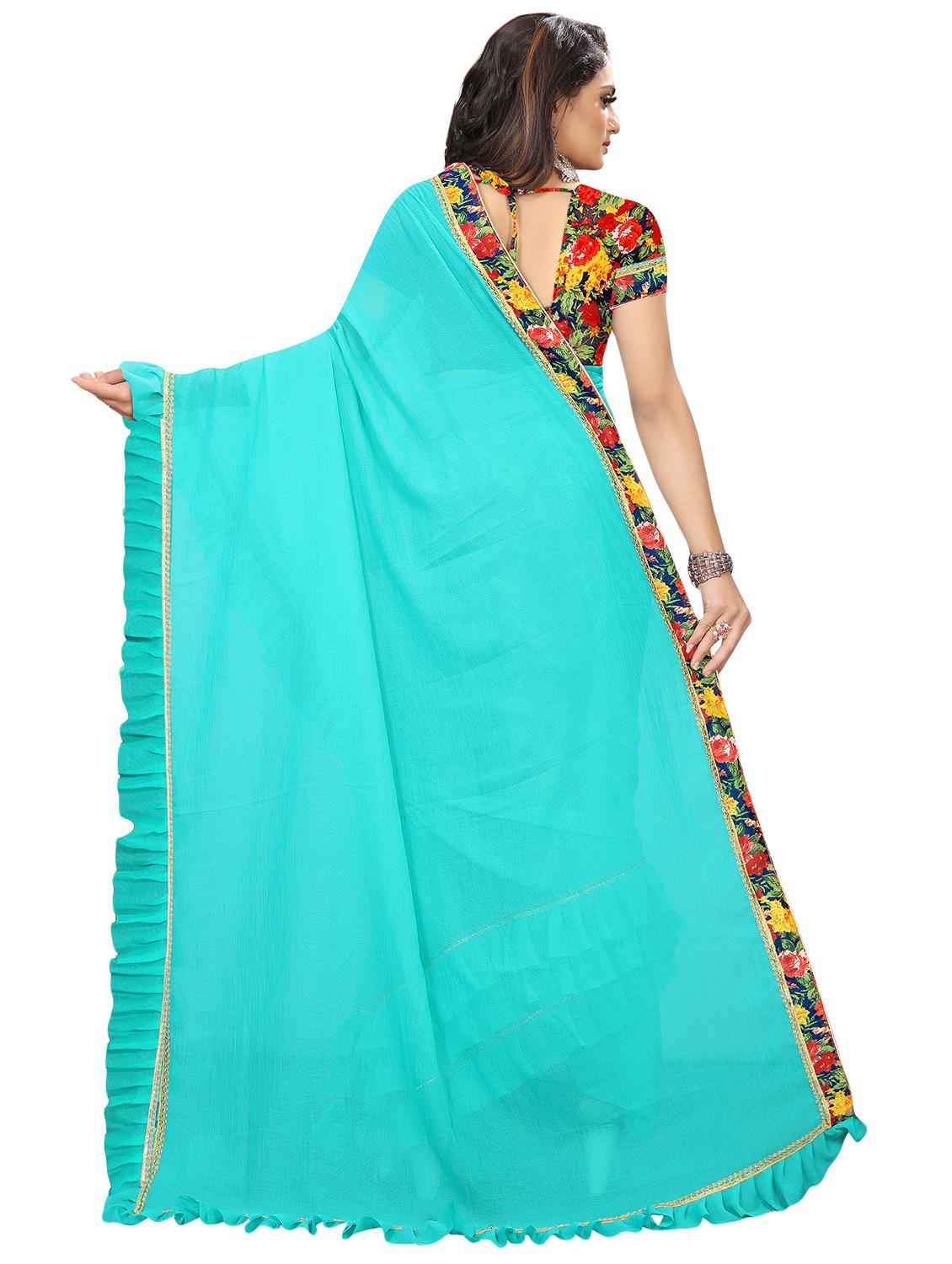 ruffle lace border fusion saree with blouse - 16005262 - Zoom Image - 2