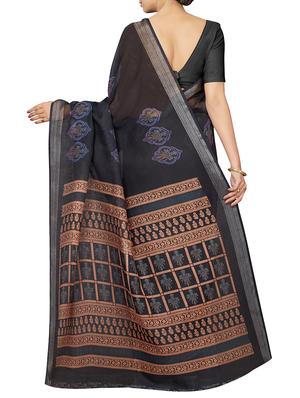 ethnic motifs black printed saree with blouse - 16005265 - Standard Image - 2
